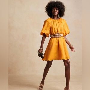 Banana Republic Ramie Puff Sleeve backless linen dress Small in mad about mango